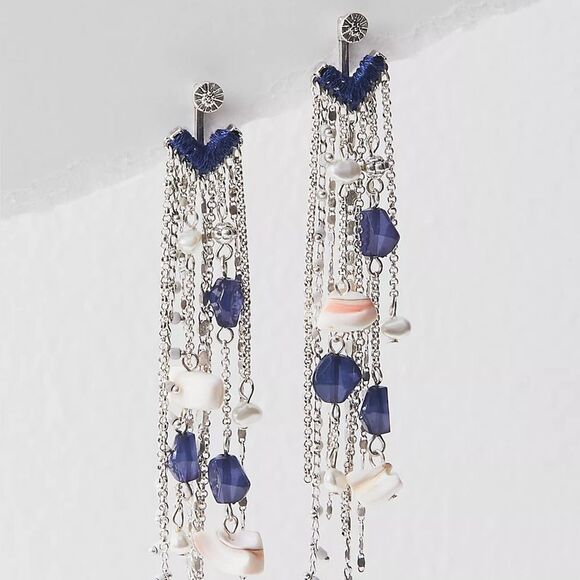 FREE PEOPLE Cruise Dangle Earrings In Blue & SIlver NWT - Picture 2 of 7